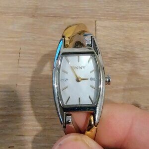 DKNY Crosby NY4634 Two-Tone Crossover Bangle Watch - Mother of Pearl Dial